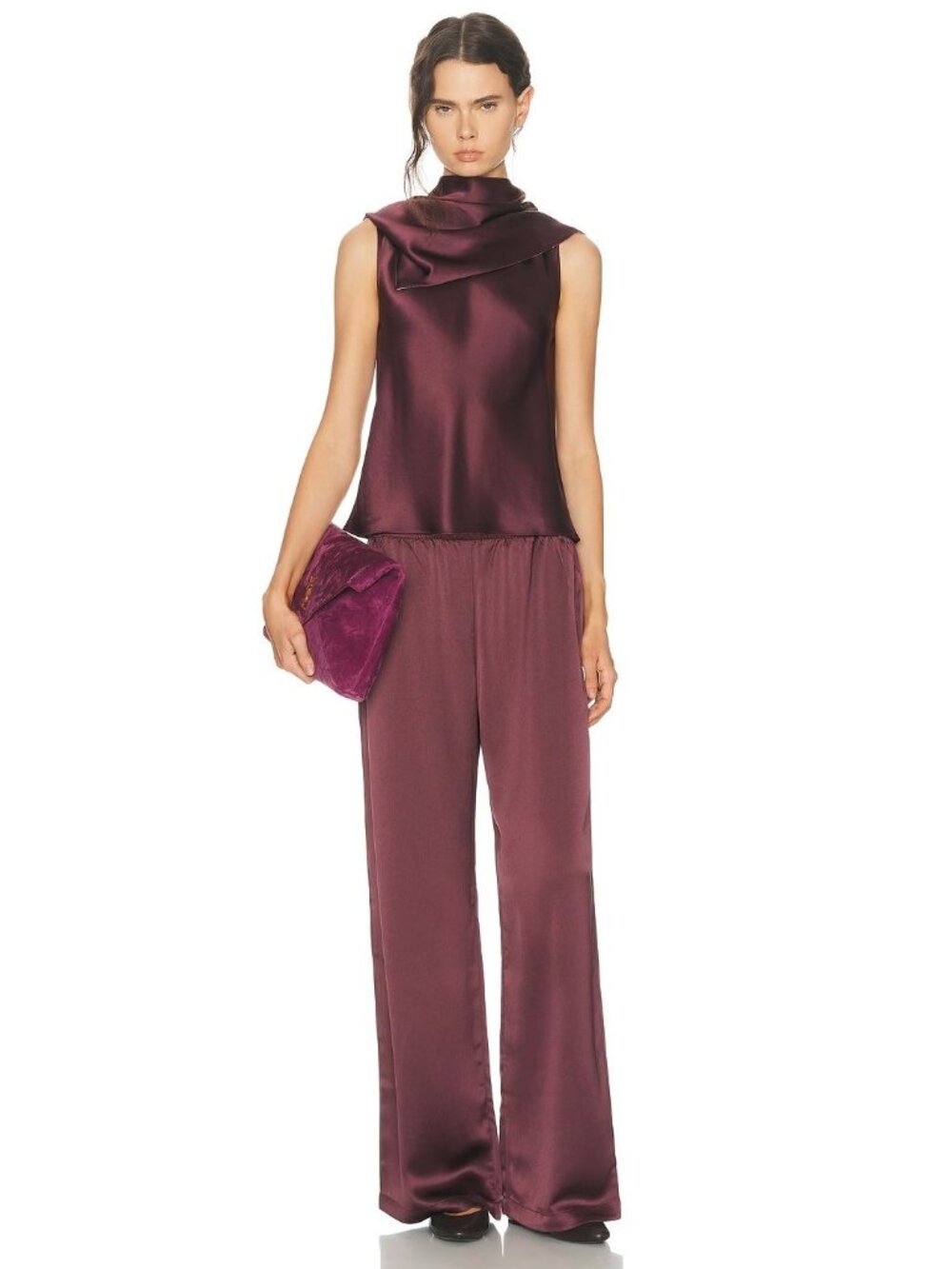 Leset Barb Wide Leg Pants in Malbec Xsmall Womens Satin Trousers